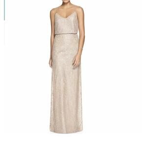 After Six Metallic ROCOCO Lace Top Two-Piece Gown Cameo Pink Size 8